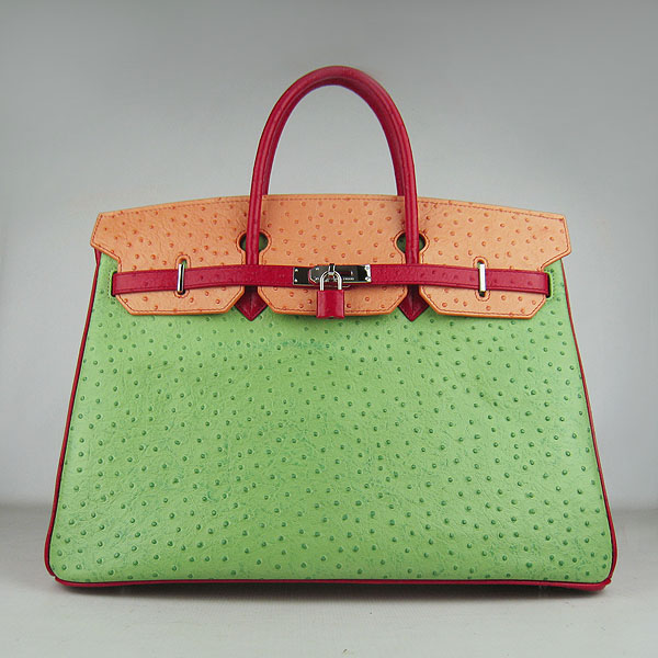 Replica Hermes Birkin 40CM Ostrich Veins Leather Bag Red/Orange/Green 6099 Online - Click Image to Close